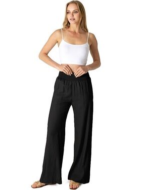 Love Tree Black Wide-Leg Smocked Waist linen blend Pants size Large